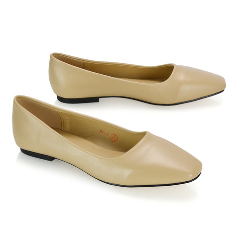 Nude Synthetic Leather Pumps