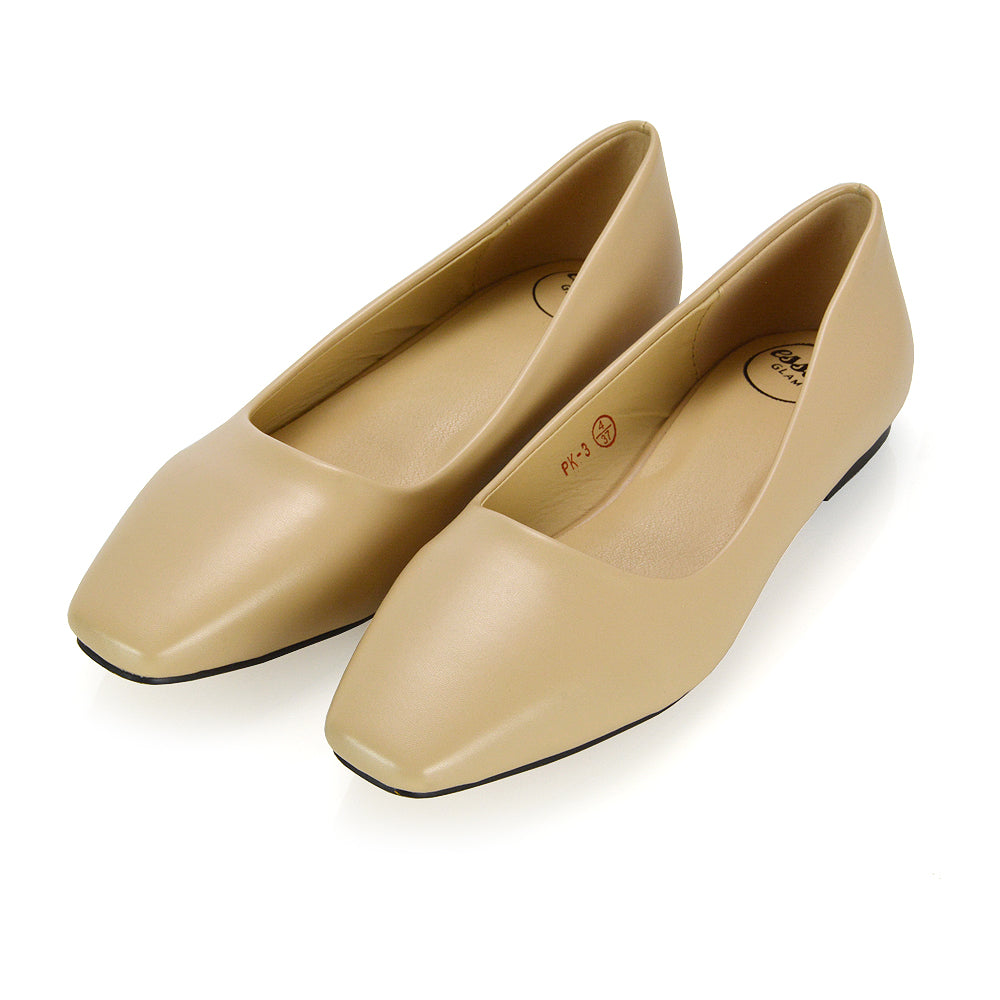 Nude Synthetic Leather Ballerinas