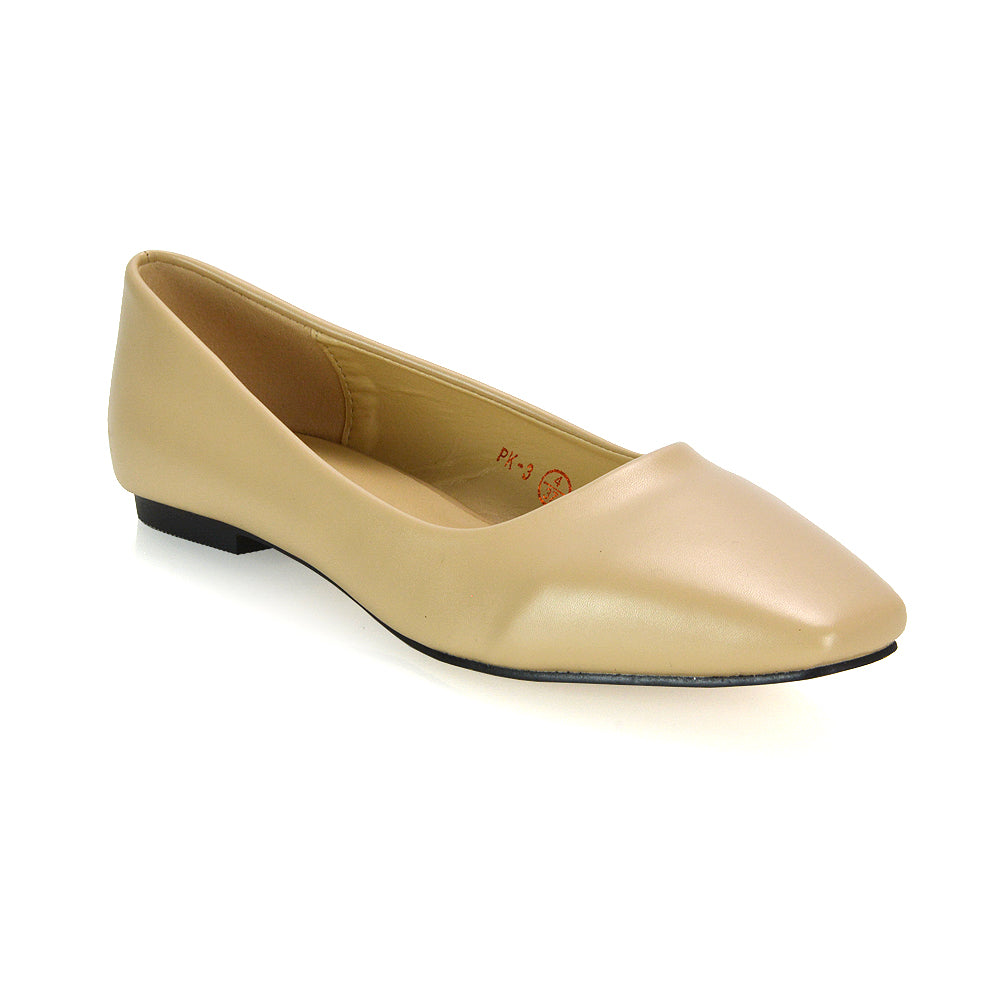 Nude Synthetic Leather Pump Shoes
