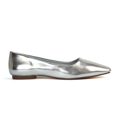 Silver Metallic Flat Shoes