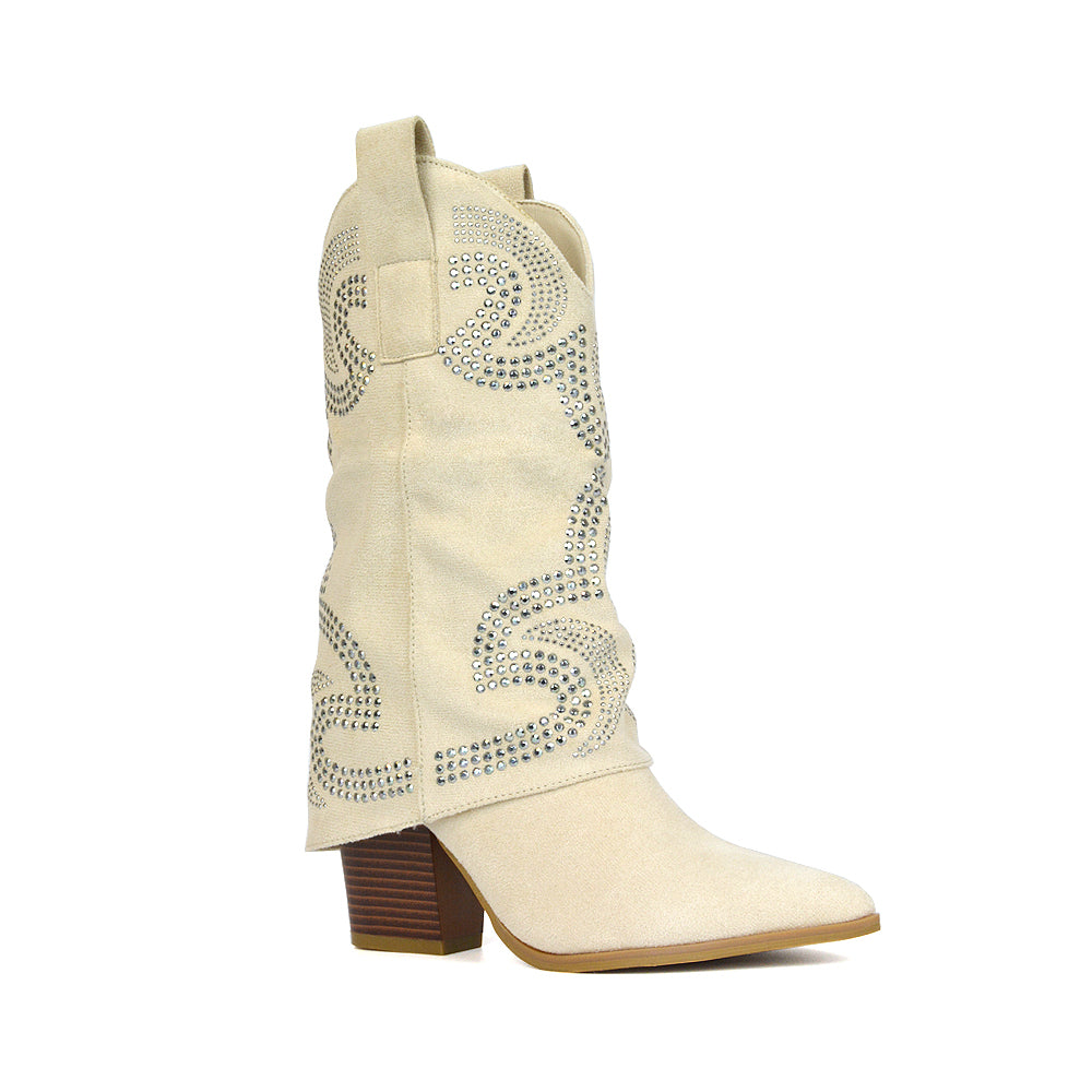 RANCH15 Beige Micro Heeled Boots