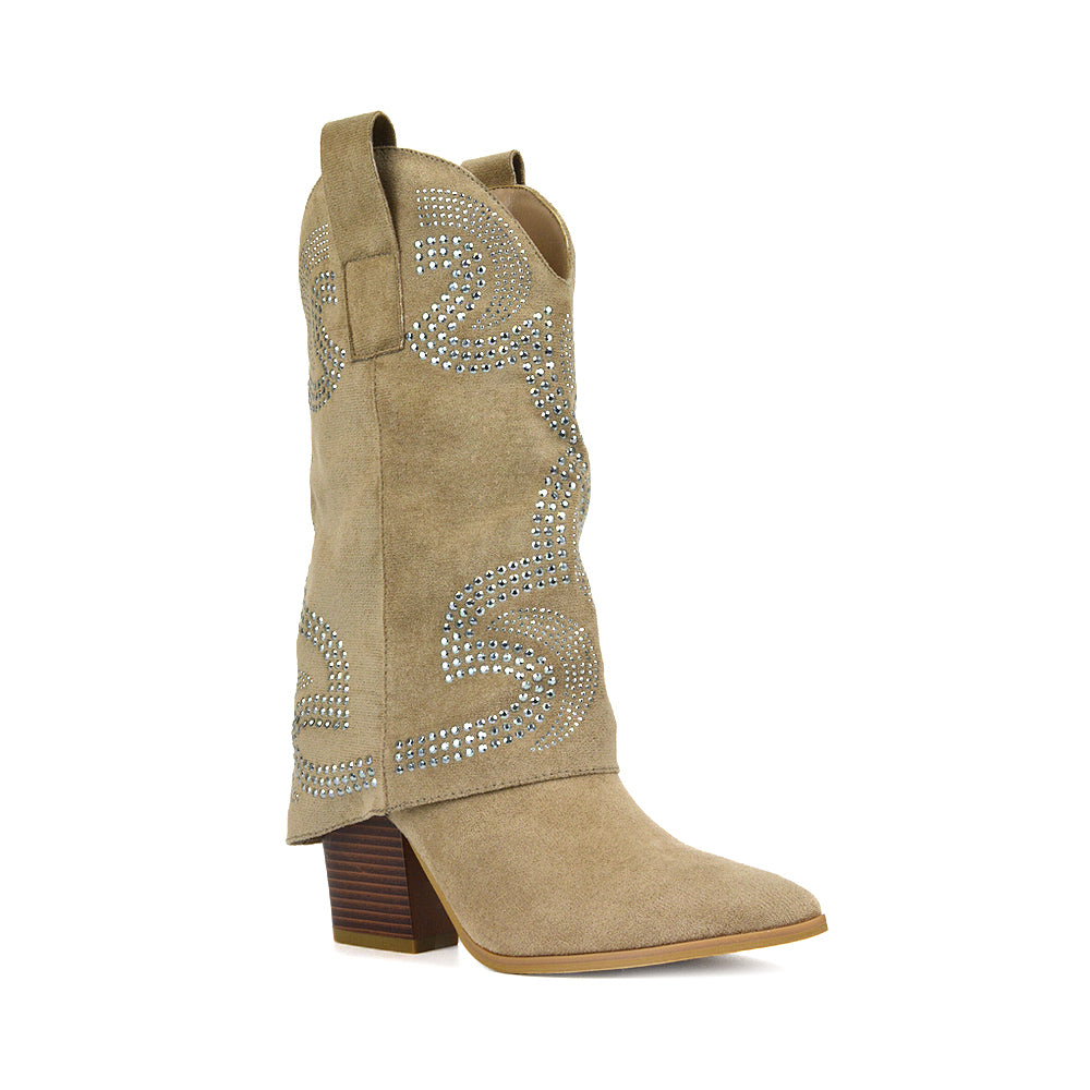 RANCH15 Taupe Micro Heeled Boots