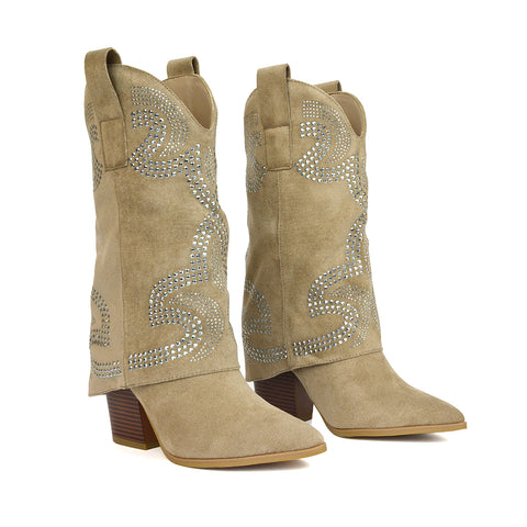 RANCH15 Taupe Micro Cowboy Boots