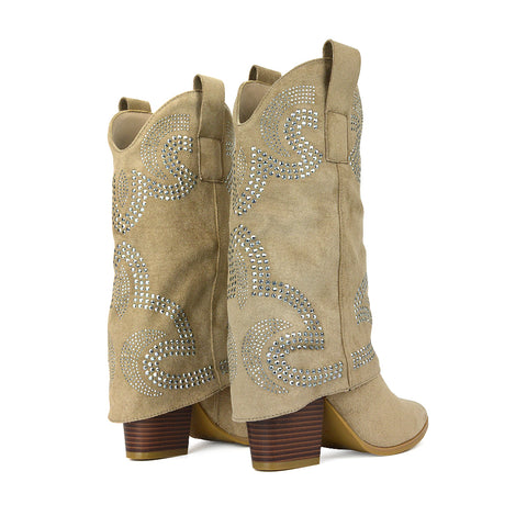 RANCH15 Taupe Micro Western Boots