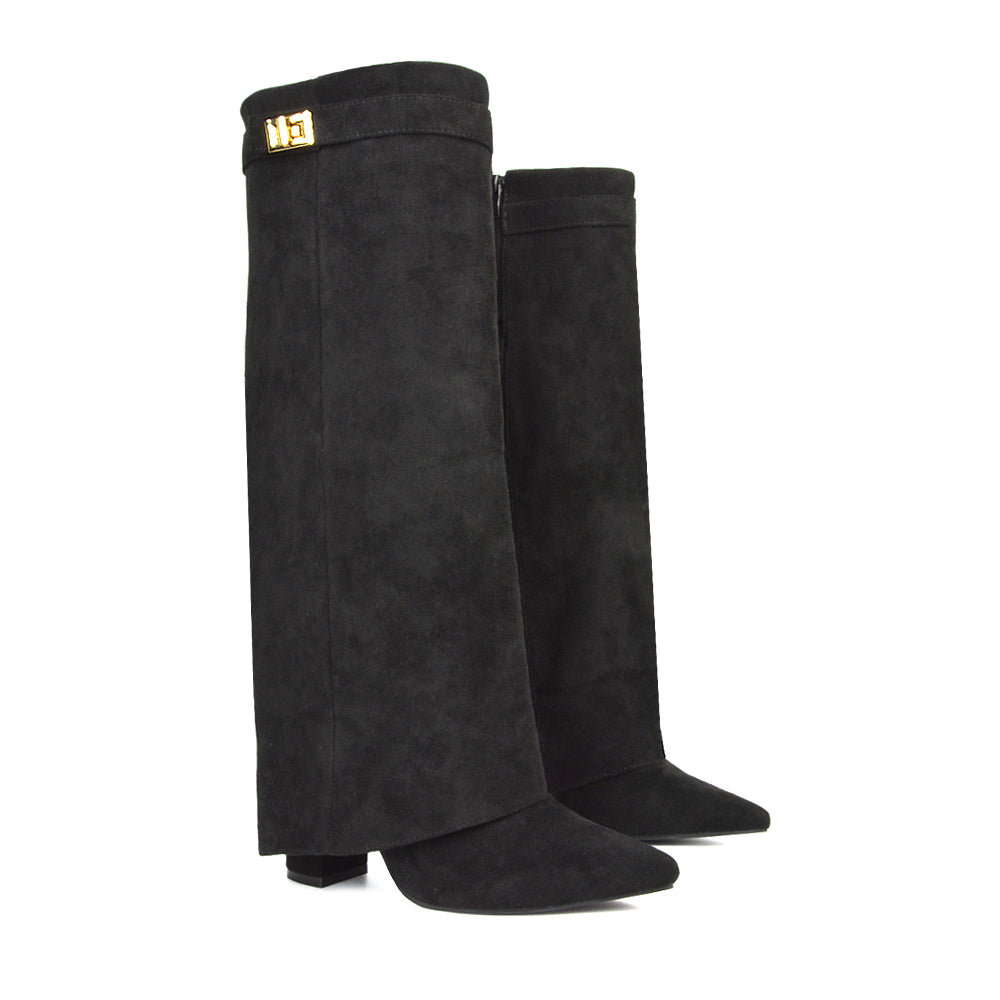 RANGER 1 Black Faux Suede High Heel Knee High Boots