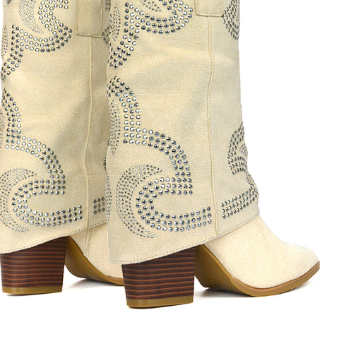 RANCH15 Beige Micro Mid Calf Boots