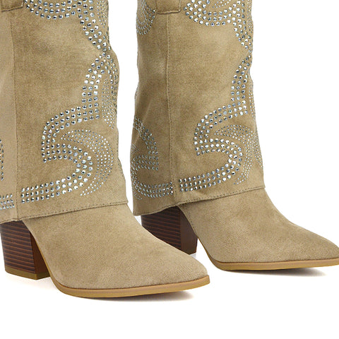 RANCH15 Taupe Micro Mid Calf Boots