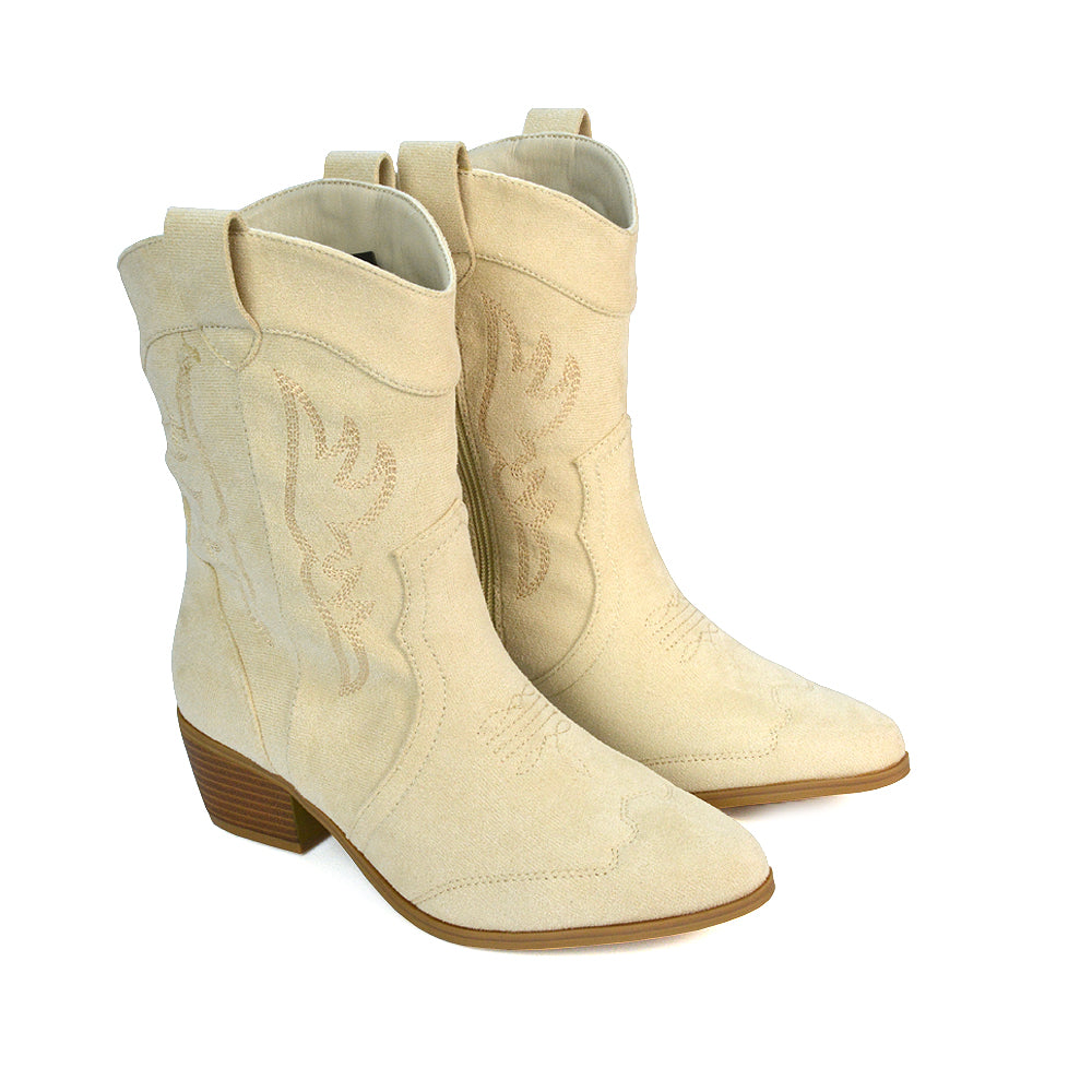 WFCATTLE2 Beige Cowboy Boots