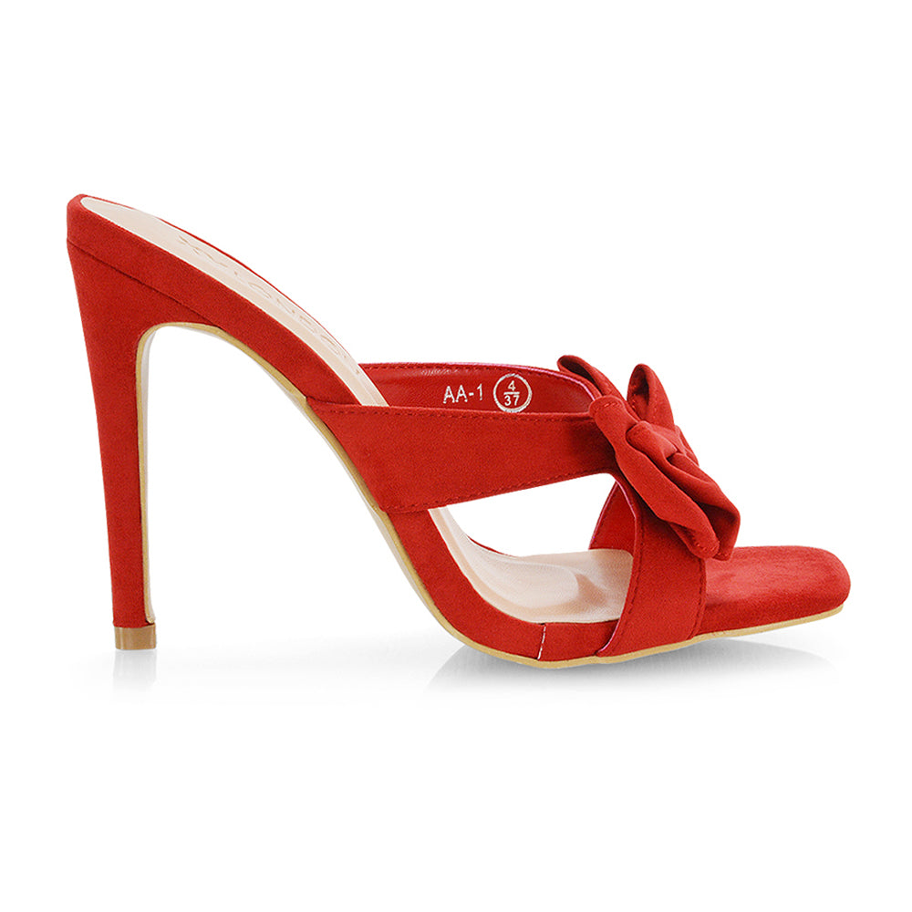 RED | XY London | bow strap heels in red,red heels ,sandal heels ,heeled mules,womens high heels
