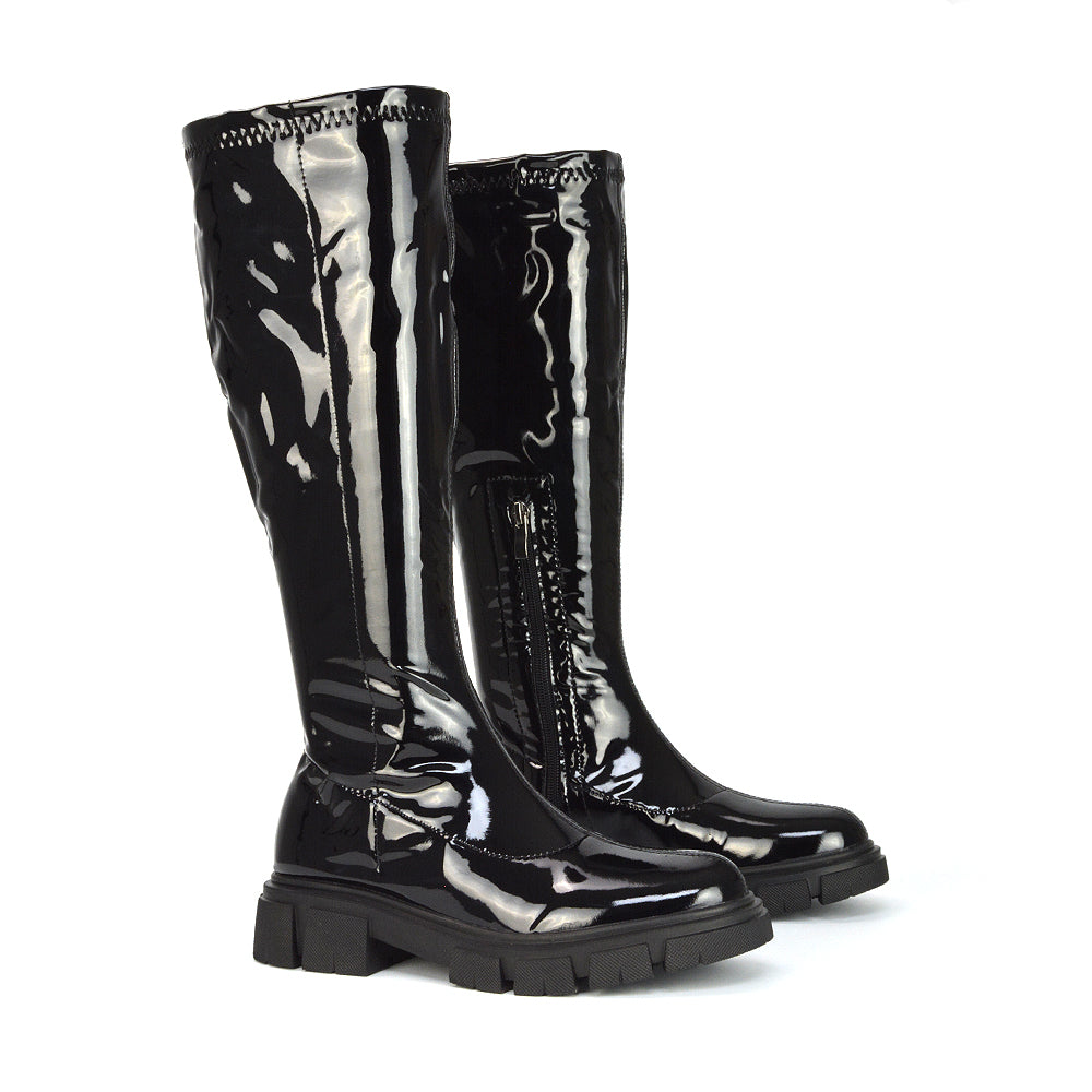 Black Knee High Biker Boots