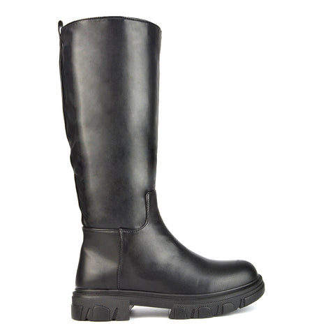 black knee high biker boots