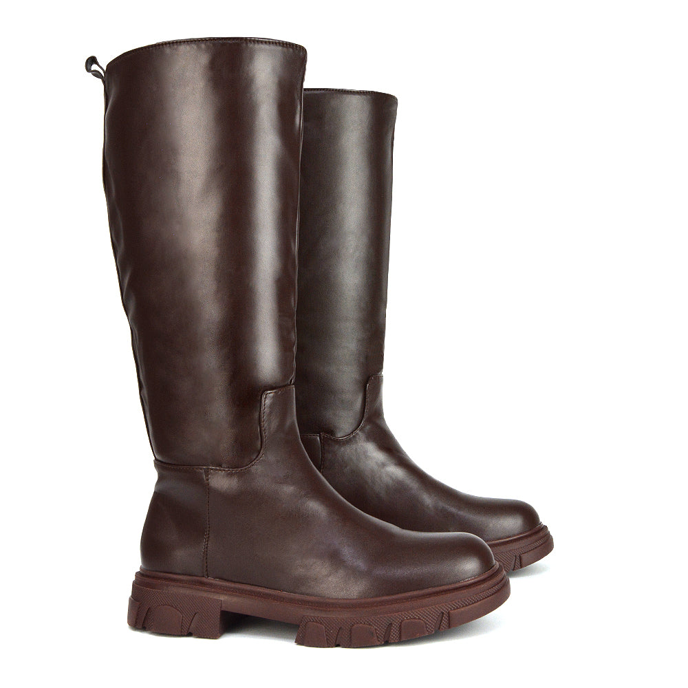 brown knee high biker boots