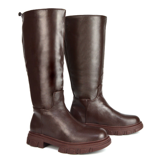 BROWN | XY London | brown biker boots,brown knee high boots,brown knee high biker boots,brown boots
