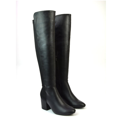 black high heel knee high boots