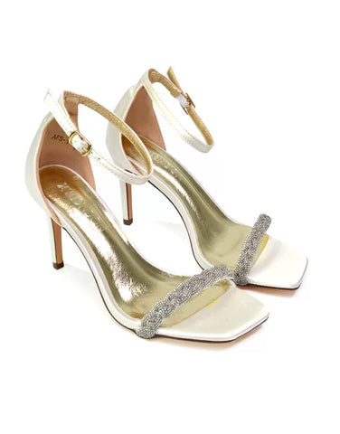Peyton Diamante Strappy Party Square Toe Mid High Heel Stiletto Sandals in Silver