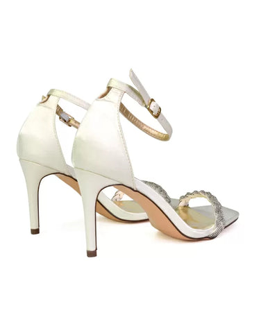 Peyton Diamante Strappy Party Square Toe Mid High Heel Stiletto Sandals in Gold