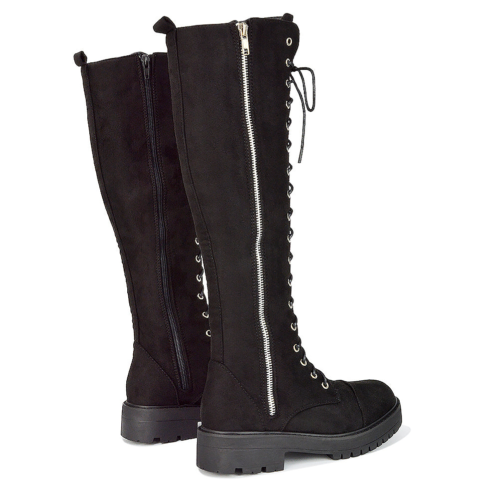 Suede knee high lace up boots online