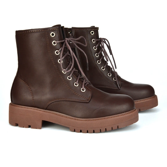 brown synthetic leather | XY London | Brown Boots,Brown Biker Boots,Brown Lace Up Boots,Brown Ankle Boots
