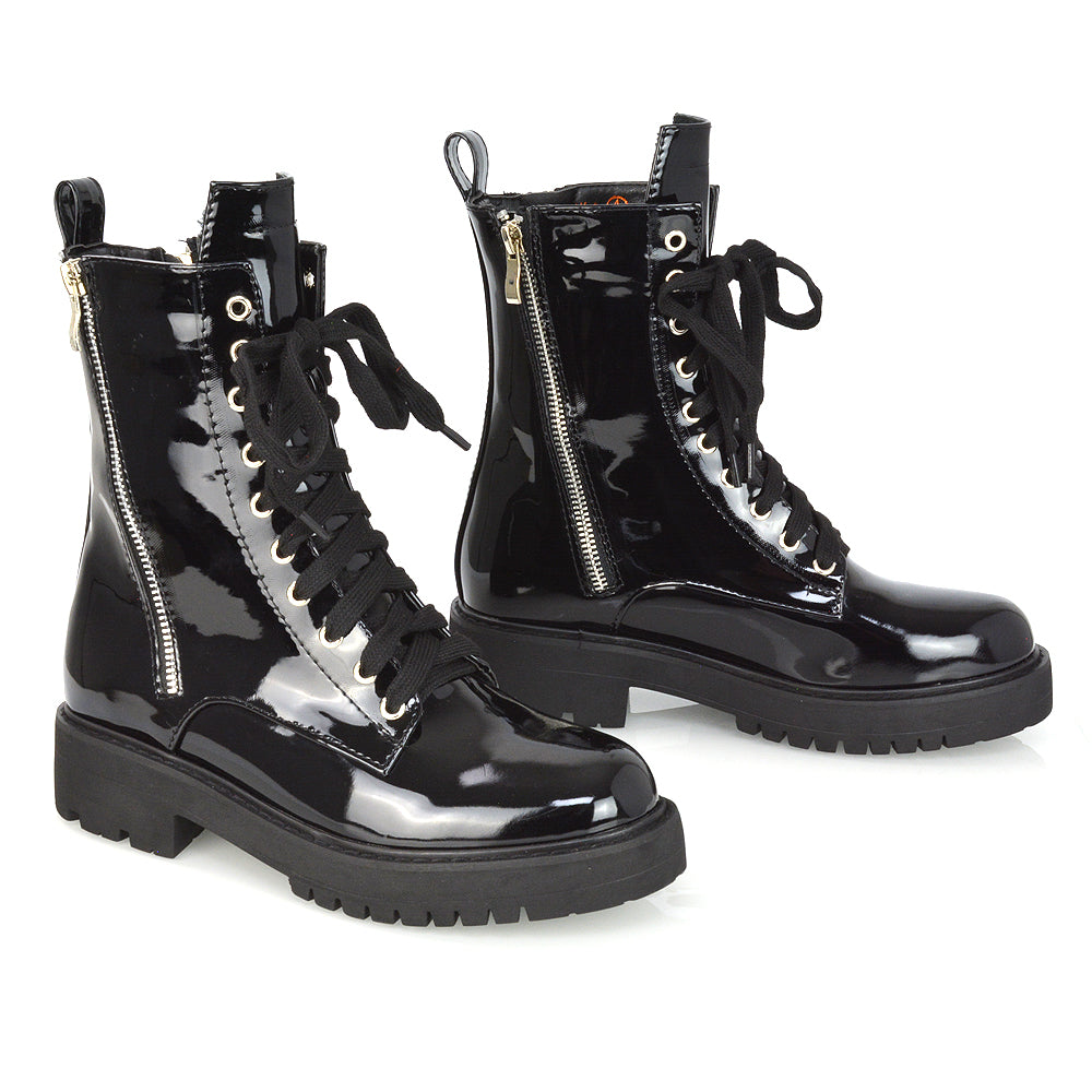 Black patent military boots online