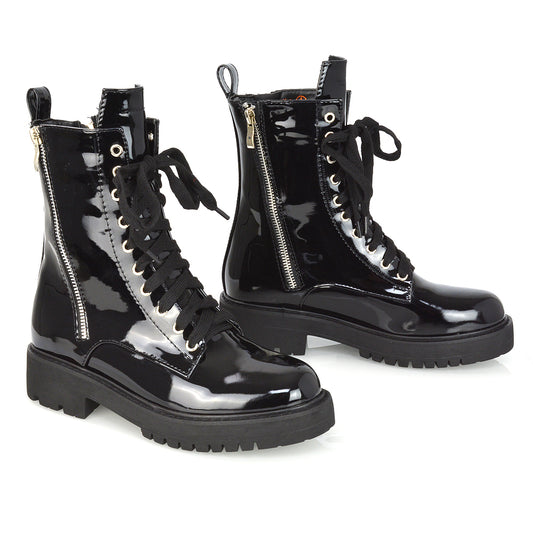 black patent | XY London | Biker Boots,Lace Up Boots,Ankle Boots,Biker Ankle Boots,Combat Boots
