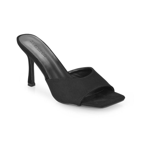 black faux suede | XY London | black heels,black heeled mules,sandal heels ,high heels 
