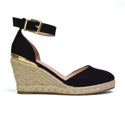 Forest Closed Toe Espadrilles With Sandal Wedge Heel in Black