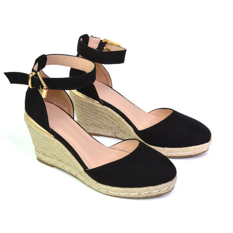 Forest Closed Toe Espadrilles With Sandal Wedge Heel in Black