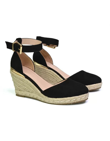 Forest Closed Toe Espadrilles With Sandal Wedge Heel in Black