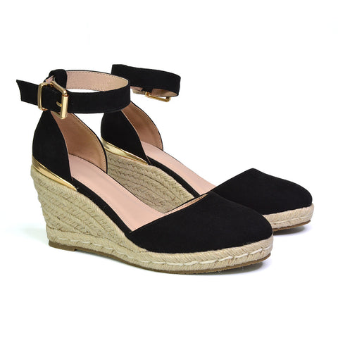 Forest Closed Toe Espadrilles With Sandal Wedge Heel in Black