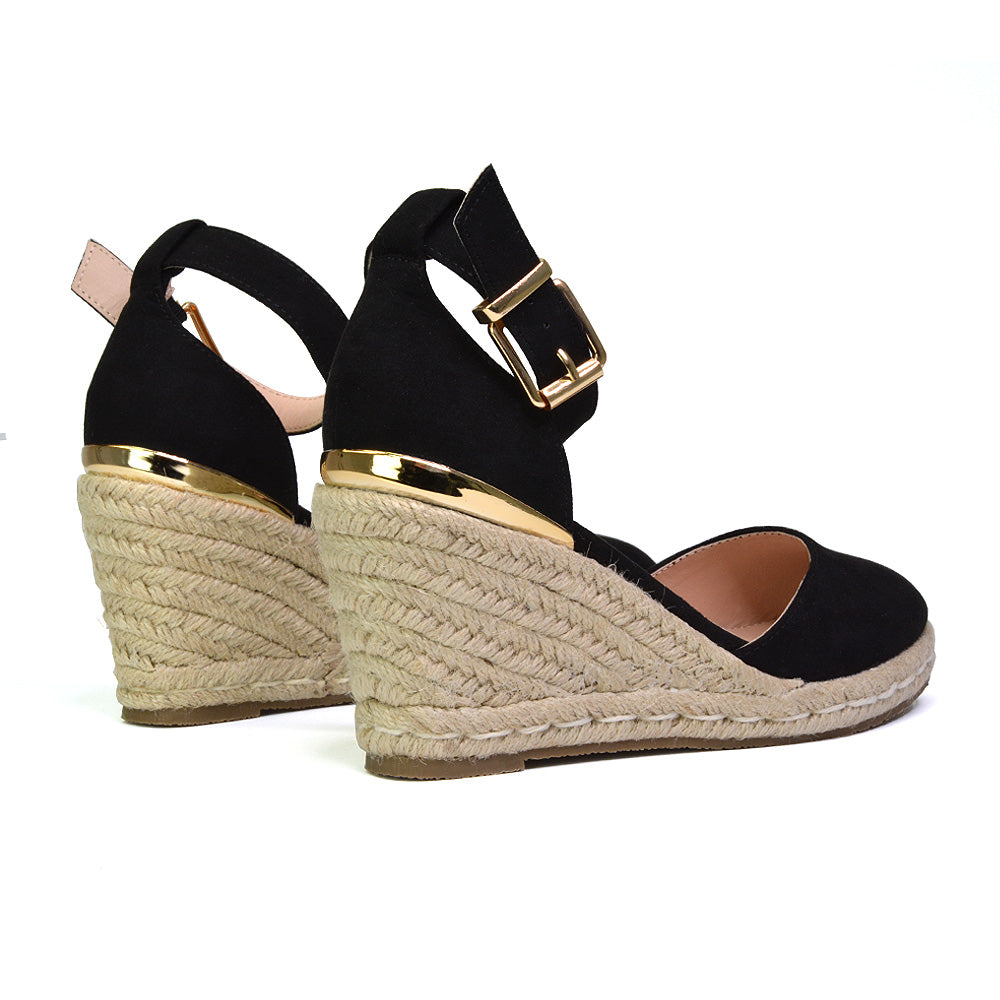 Forest Closed Toe Espadrilles With Sandal Wedge Heel in Black