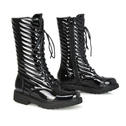 black patent | XY London | Padded Boots,Lace Up Boots,Combat Boots,Flat Boots,Ankle Boots
