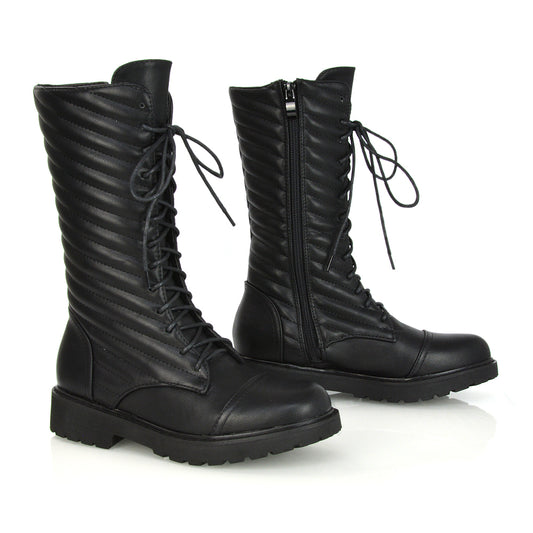 black synthetic leather | XY London | Black Padded Boots,Black Combat Boots,Black Ankle Boots,Black Boots,Ladies Black Boots
