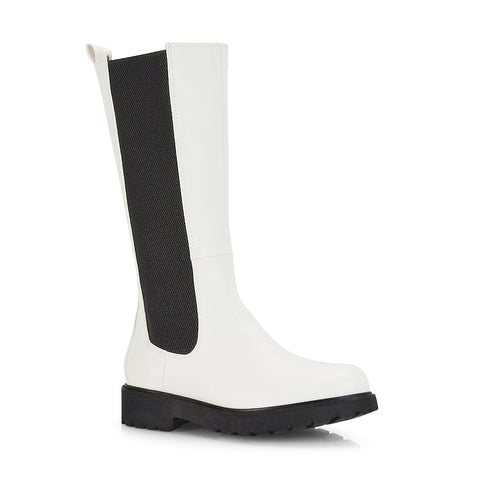 white | XY London | elasticated boots,white pu long boots,A/W 2020,ladies boot online,white biker boots,White Biker Boots
