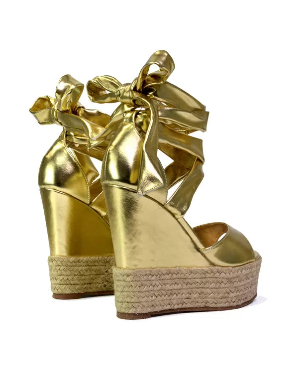 gold strappy wedges