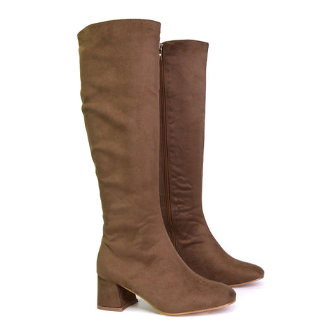 taupe block heeled boots