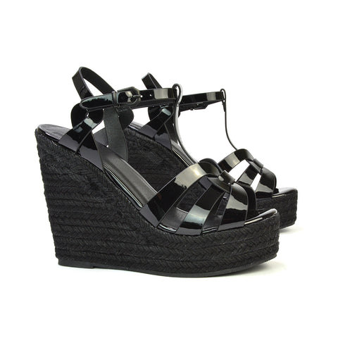 black platform wedge heels