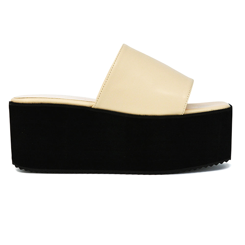 Kaiya Square Toe Slip on Flatform Sandal Slides in Gold