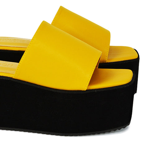 Kaiya Square Toe Slip on Flatform Sandal Slides in Gold