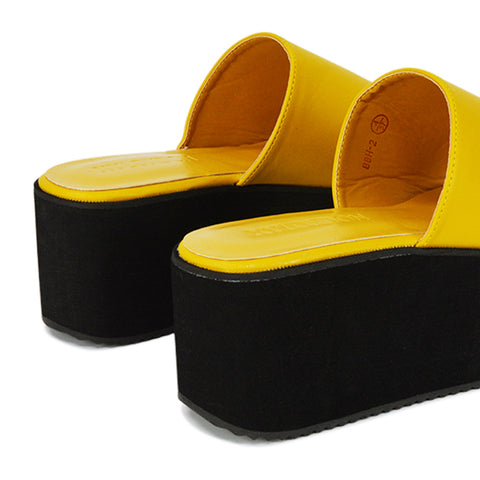 Kaiya Square Toe Slip on Flatform Sandal Slides in Gold