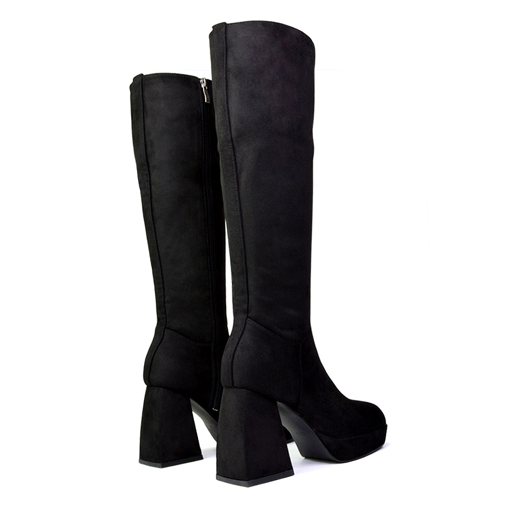 black high heel knee high boots