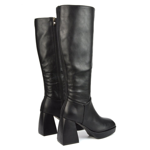 Black High Heel Knee High Boots