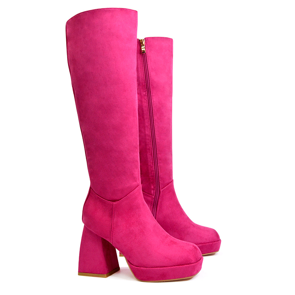 pink block heeled boots