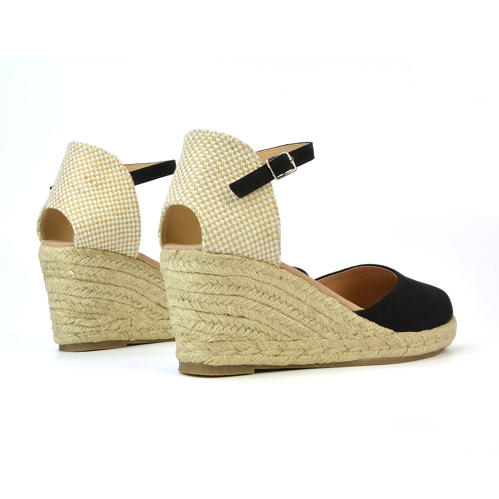 Rocky Closed Toe Strappy Espadrille Sandal Wedge Mid Heels in Silver