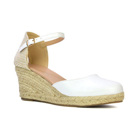 Rocky Closed Toe Strappy Espadrille Sandal Wedge Mid Heels in Silver