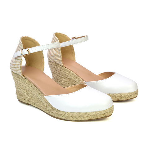 Rocky Closed Toe Strappy Espadrille Sandal Wedge Mid Heels in Silver