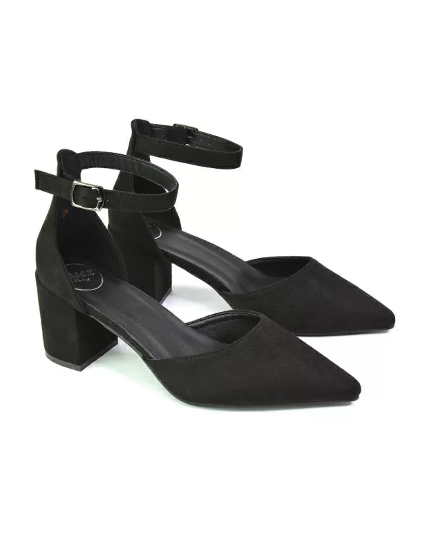 black mid heels