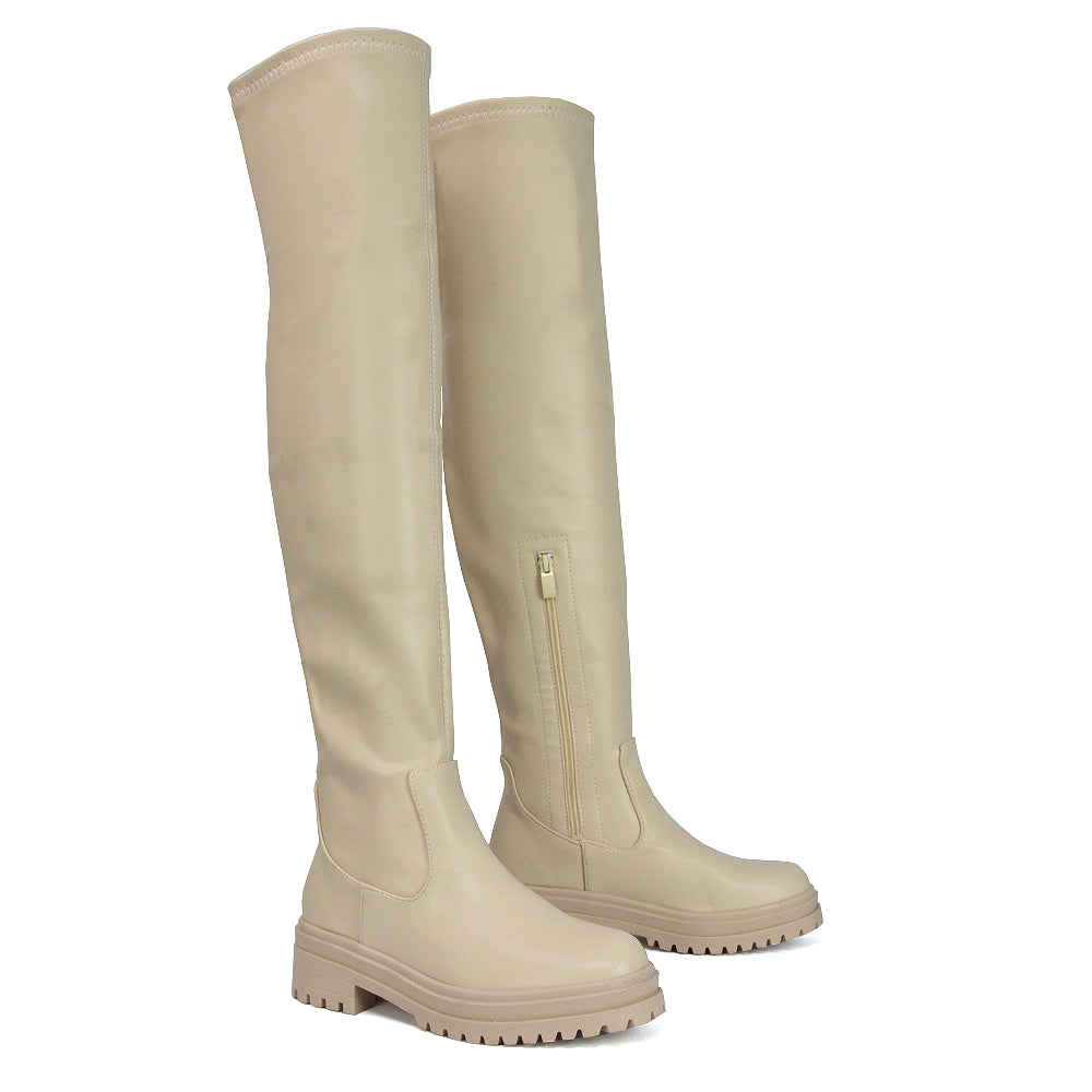 Beige Boots, Beige Knee High Boots, Brown long Boots