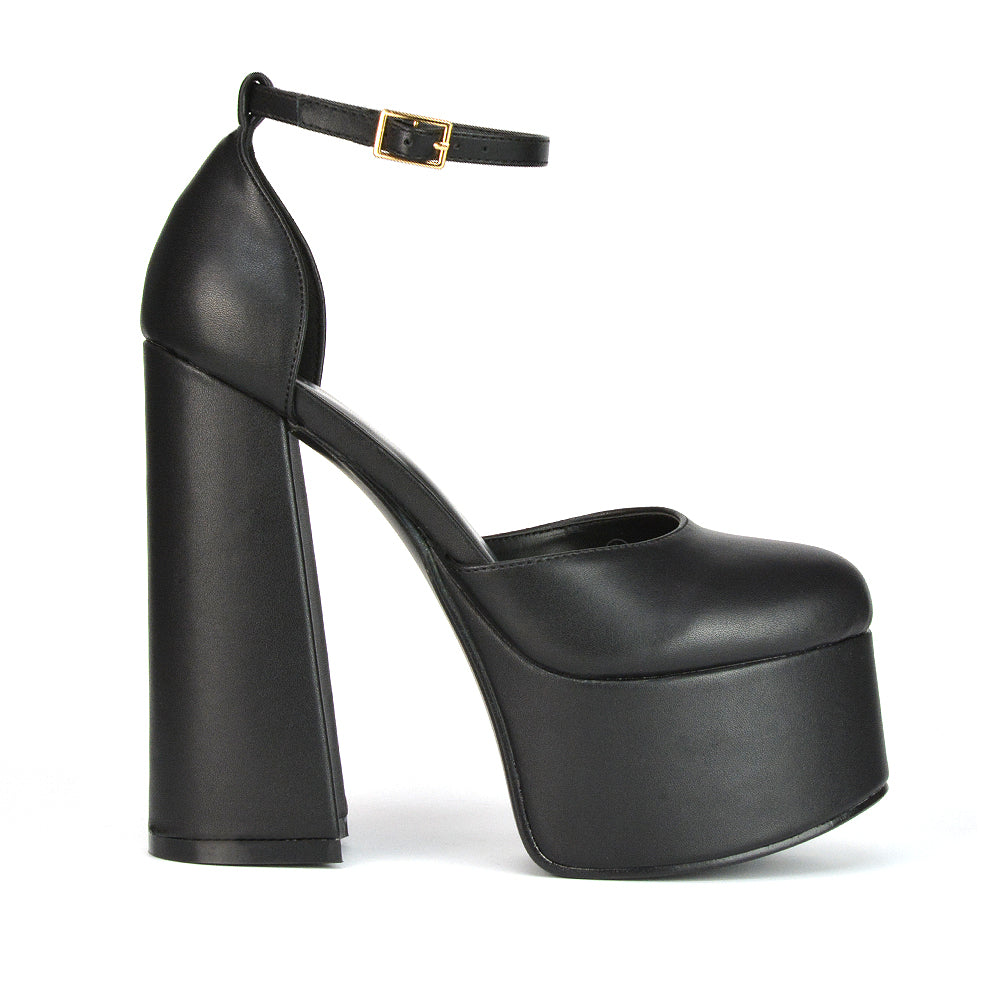 black synthetic leather heels