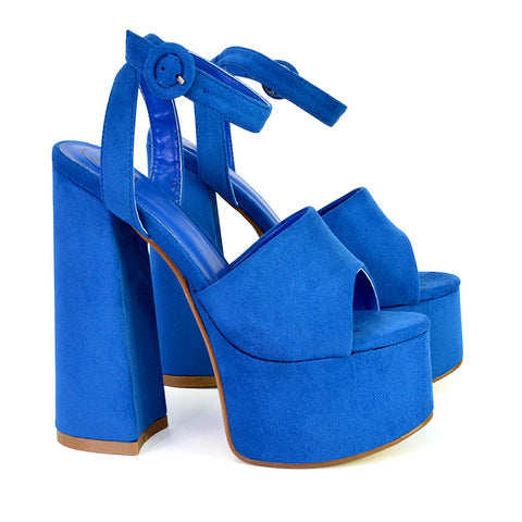 blue block heels