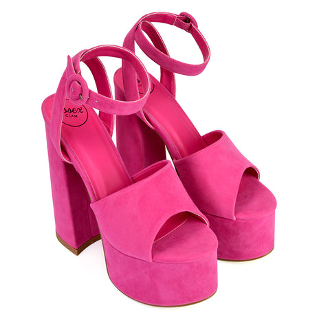 pink platform shoes with chunky heels